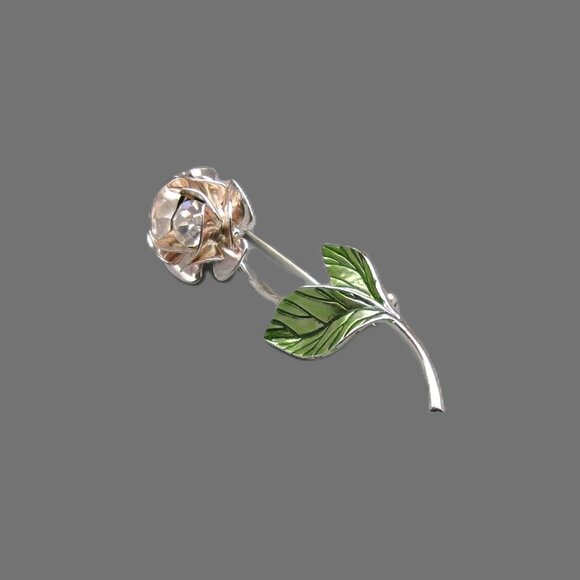 Vintage Avon Birthday Rose Brooch Pin, April (Faux Diamond) Floral - Picture 1 of 5